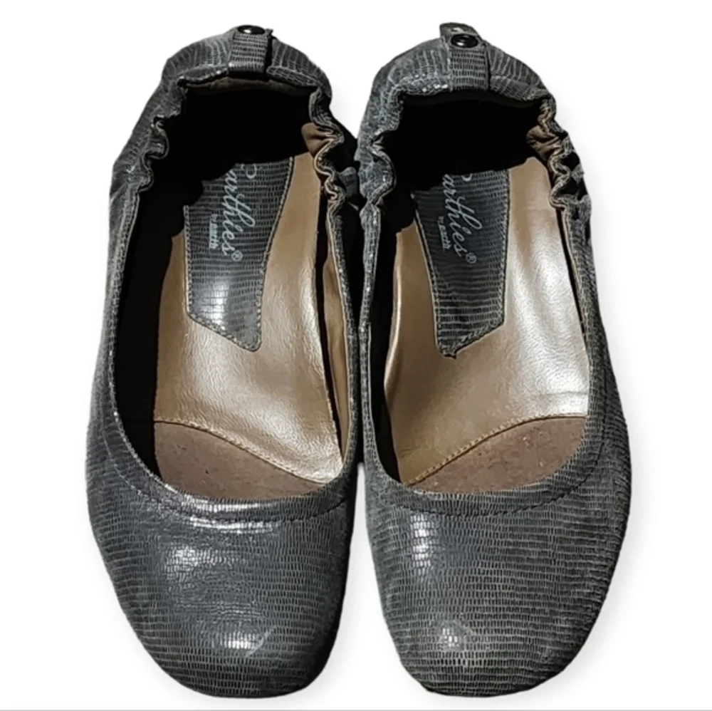 Earthies Ballet Flats Women Textured Snakeskin Comfort Pewter Gray 10M